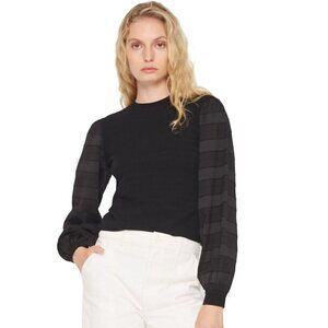 Club Monaco Black Woven Sleeve Crewneck Top Size XS